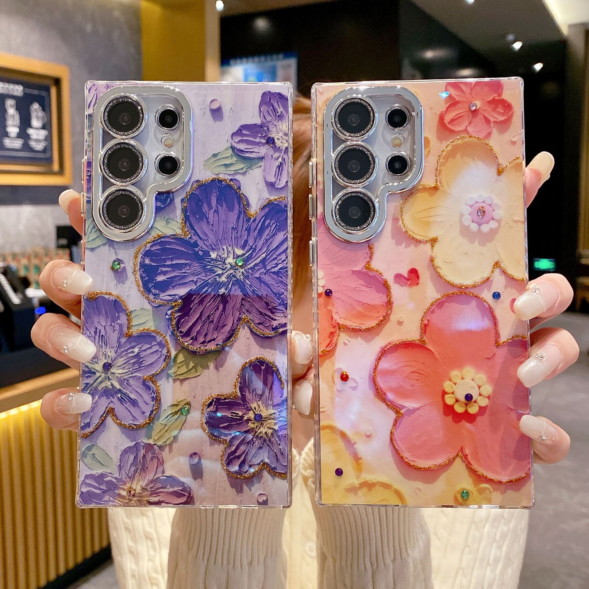【福利來了！買一送一】2025新款Samsung 鑽石花朵手機殼帶閃亮鏡頭保护適用於三星