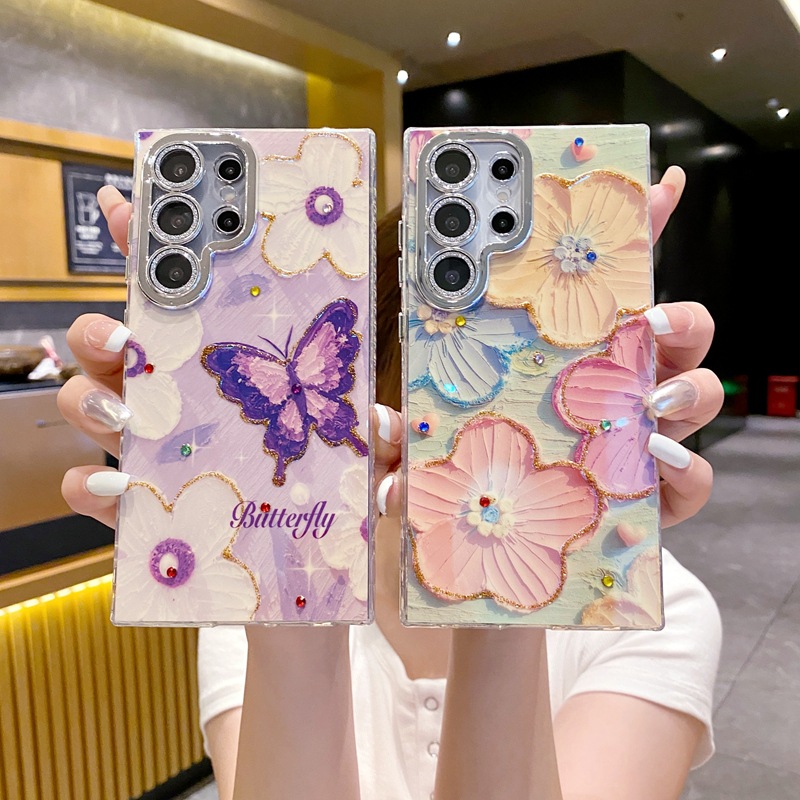 【福利來了！買一送一】2025新款Samsung 鑽石花朵手機殼帶閃亮鏡頭保护適用於三星